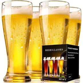 PARACITY Beer Glasses 16 oz, Pint Glasses Set of 4, Pilsner Beer Glasses, Wheat Beer Glasses, Glasses Drinking Set, Glassware Gift for Men