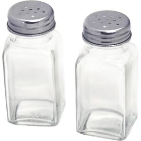 2 oz. Square Salt and Pepper Shaker, Glass Jars with Stainless Steel Lids - 2 Pack