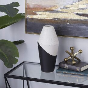 Deco 79 Ceramic Handmade Color Block Speckled Vase, 6" x 6" x 12", Black