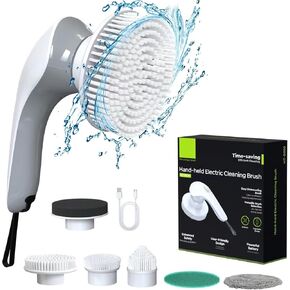 Electric Spin Scrubber 2024 New Bathroom Shower Cleaner Cordless Cleaning Brush with 2 Speeds and 6 Replaceable Brush Heads Cleaning Supplies Shower Scrubber for Tub Tile Floor Kitchen