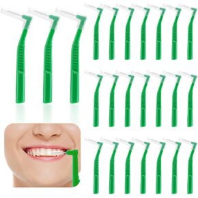Thinp 25 Pcs Interdental Brushes,L-Shaped Interdental Brushes Angled Interdental Brushes Between Teeth and Gums Soft Bristled Proxabrush for Teeth Cleaning Plaque Removal(Green 0.8mm)