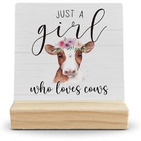 Giraffe Desk Decor, Giraffe Decor Wood Desk Sign, Giraffe Gifts for Women Girls Kids, Just a Girl Who Loves Giraffes Wooden Plaque with Wood Stand for Home Office Table Decor