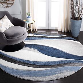 SAFAVIEH Hollywood Collection 10' Round Grey/Blue HLW766F Mid-Century Modern Non-Shedding Area Rug