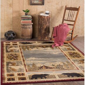 Lakeside Retreat Novelty Lodge Pattern Red Rectangle Area Rug, 8' x 10'