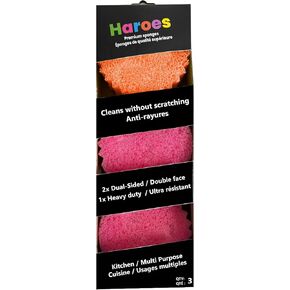 Non-Scratch Multipurpose Premium Cleaning Sponges - Pack of 3-1 Ultra-Resistant Sponge & 2 Double-Sided Sponges - No Holes - Multi Purpose, Bathroom, Kitchen & Plus