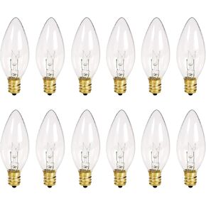 12 Pack Clear Torpedo Tip Replacement Bulbs, Replacement Light Bulbs for Electric Candle Lamps, Window Candles, Chandeliers- Clear Incandescent E12 Candelabra Base Light Bulbs- 120V 7 Watts Bulbs