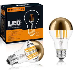 Half Chrome Light Bulbs,Half Black Tipped Dimmable 6W (Equivalent 60Watt) LED Ediosn Light Bulbs,Soft White 2700K,A60/A19 Shape Anti-Glare,Decorative Mirror,CRI 90+ E26 Base (Pack of 2)