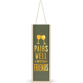 DEMDACO Pairs Well With Friends Olive Green 14 x 4.5 Pine Wood Wine Bottle Accessory Lantern