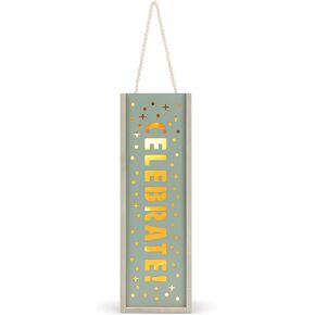 DEMDACO Pairs Well With Friends Olive Green 14 x 4.5 Pine Wood Wine Bottle Accessory Lantern in Kuwait