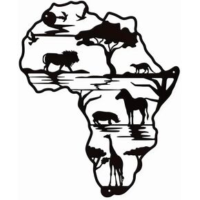 EatingBiting Africa Map 9.76" wide, 11.8" long Metal Wall Decor African Animals Wall Art Cutout Sign for Home Bedroom Living Room Office Garden Hotel Wall Decoration