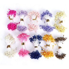 900Pcs Flower Stamen, 3mm Pearl Double Heads Flower Stamen Pistil Mix Color Flower Stamens Headwear Accessories (Random Color from 24 Colors)