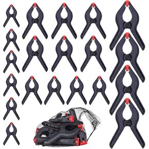 FASTPRO 20-PACK 4-Size Nylon Plastic Spring Clamps with String Bag Organizer, Included 6-1/2in., 4-1/2in., 3-1/2in.and 2-1/2in.