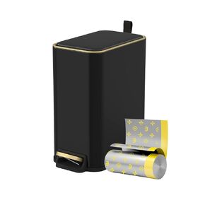 سلة مهملات الحمام المعدنية مع غطاء، سلة مهملات مكتبية رفيعة للمكتب القريب، سلة قمامة صغيرة لغرفة النوم بدون لمس 5 لتر/1.3 جالون مع دواسة قدم، أسود in Kuwait