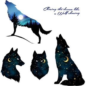 Wolf Howling Under The Starry Sky Moon Wall Decal Galaxy Wolf Star Wall Stickers Removable Self-Adhesive Vinyl Wall Art Murals for Kids Bedroom Nursery Living Room Wall Decor