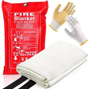 Fire Blanket - Fiberglass Lightweight Fire Suppression Blanket, Ideal for Emergency Fire Blankets Use in Home, Kitchen or Caravan - Non-Expiring, Easy to Use with Protective Bag and Gloves