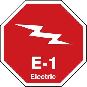 Accuform TDK301XVM Adhesive Dura-Vinyl "E-1 Electric" Energy Source Shape ID Tag, 2.5" W x 2.5" L, White on Red (Pack of 5)