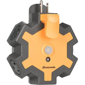 DEWENWILS Extension Cord Plug Adapter, Heavy Duty 6-Outlet Splitter, 3-Prong Grounded Multi-Plug Extender for Indoor Outdoor Extension Cords, 15Amp Circuit Breaker, Swivel Safety Covers, ETL Listed