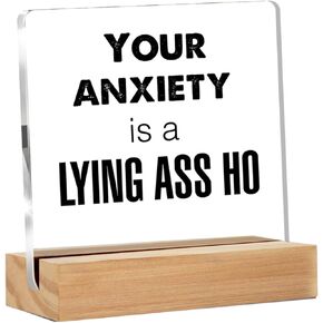 Funny Office Desk Sign - Humor Office Decor - Funny Office Desk Decor - Your Anxiety Clear Desk Decorative Sign Home Office Decor (4 x 4 Inches) (54)