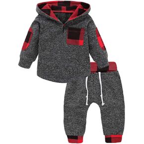 SANMIO Baby Boy Clothes Infant Hoodie Outfits Classic Plaid Sweatshirt +Pants 18 24M 3T Boys Outfit 0 6 12M Baby Sets