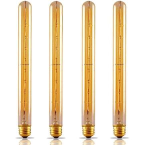 Edison Light Bulb 40 Watt, T10/T300 11.6in Long Tube Edison Vintage Filament Bulbs E26 Base 2300K Yellow Light Dimmable Antique Filament Style Decorative Light Bulbs,4-Pack.