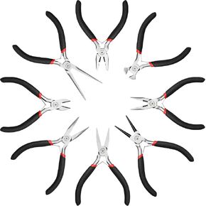 MAXPOWER 8Pcs Mini Jewelry Pliers Set, Diagonal Pliers, Long Nose Pliers, End Cutting Pliers, Bent Nose Pliers, Combination Pliers, Flat Nose Pliers, Needle Nose Pliers, Round Nose Pliers (4.5-inch)