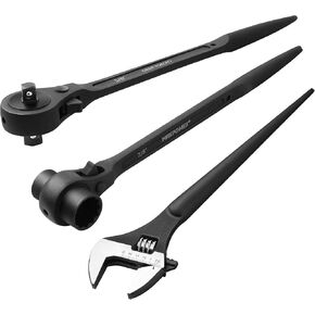MAXPOWER 3Pcs Spud Ratchet Set, 3/4" x 7/8" Dual Socket Scaffold Wrench, 1/2" x 3/8" Dual Head Ratchet, 12 inch Spud Wrench