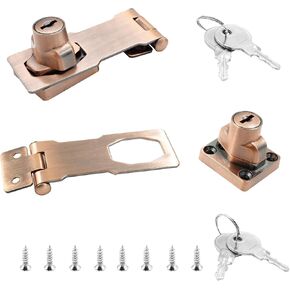 Hordion 2Pcs 3 Inch Keyed Hasp Locks with Keys - Keyed Different - Metal Safety Hasp Latches Padlock Latch, Twist Knob Keyed for Closets, Drawers, Cabinets, Small Doors, Toolbox, Fridges (Red Bronze)