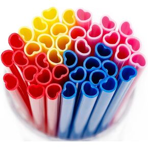 200 Pack Heart Straws For Drinking - Individually Wrapped Heart Shaped Hard Plastic Drinking Straws in four colors for Parties, Weddings, Festival and more (Pink, Red, Yellow, Blue)