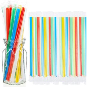 Tessco 600 Pcs Smoothie Straws Boba Straw Bulk Disposable Bubble Tea Straws Plastic Individually Wrapped Colorful Large Straws for Tall Homemade Milkshakes (Bright Style,9.84 Inch)