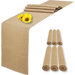 6 Pack 14 x 72 Inch Natural Burlap Table Runners,Rustic Jute Table Runner and Placemats Bulk for Western Wedding Table Decorations,Farmhouse Style Party,Holiday,Kitchen Coffee Table Decor Cover