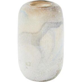 Deco 79 Glass Decorative Vase Distressed Centerpiece Vase with Blue and Tan Texturing, Flower Vase for Home Decoration 6" x 6" x 10", Cream