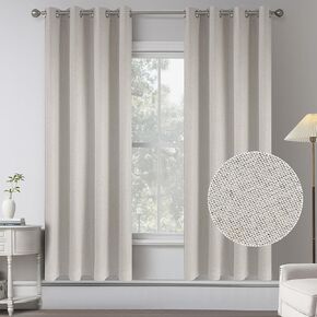 Ivory Beige Burlap Linen 100% Blackout Curtains for Bedroom - 63 Inches Long Grommet Thermal Insulated Window Curtain Panels for Nursery,Kids Room(Light Beige,2 Panels,W 52 x L 63 Inch Length)