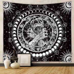 Tapzen Skull Tapestry Tarot Gothic Moon Phase Tapestry for Bedroom Aesthetic Black and White Horror Tapestry Mystic Death Eyes Skeleton Tapestries Wall Hanging for Bedroom (40 x 30 inches)