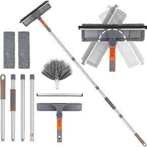 Window Squeegee Cleaner Kit,3 in 1 Cleaning Kit with Extension Pole and Cobweb Duster,62‘’ Telescopic Window Washing Equipment with Bendable Head,Window Squeegee Professional for High Window