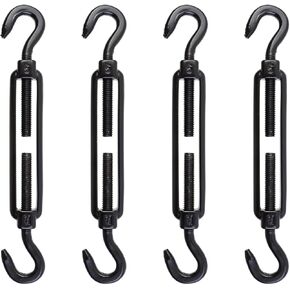 Woogim 4PCS Black Stainless Steel Turnbuckles Hook and Eye Turnbuckle Turnbuckle Wire Rope Tension M6