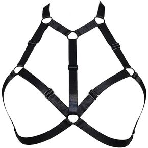 JELINDA Harness Cage Bra Elastic Womens Black Strappy Cupless Breast Bra Harness (Black-Y121)