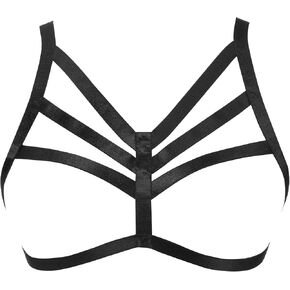 JELINDA Harness Cage Bra Elastic Womens Black Strappy Cupless Breast Bra Harness (Black-Y121)