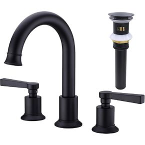 TRUSTMI 2 Handle 8 Inch Widespread Bathroom Faucet Brass Lavatory Vanity Sink Faucet with Metal Overflow Pop Up Drain and cUPC Water Supply Lines, Brushed Brass Gold