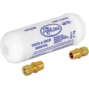 EZ-FLO 6 Inch In-Line Water Filter, Brass 1/4 Inch MIP x 7/16 Inch Compression Adapters, 60476N