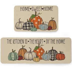 GEEORY Fall Kitchen Mats Set of 2, Home Sweet Home Pumpkins Floor Mat Farmhouse Autumn Decorative Seasonal Holiday Decoration 17x29 and 17x47 Inch GK079 in Kuwait