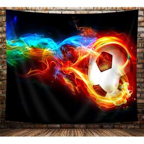 NYMB Sports Football Tapestry Wall Hanging, Abstract Soccer Ball in Fire and Ice Wall Tapestry Art for Home Decorations College Dorm Decor Living Room Bedroom Bedspread, 60X40in