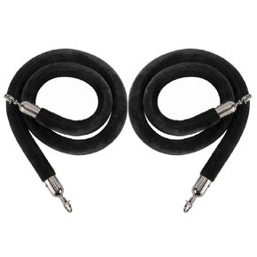 NovelBee 2 Pack of 10 Feet Velvet Rope with Black Stainless Steel Hooks,Crowd Control Stanchion Post Queue Line Barrier (Black)