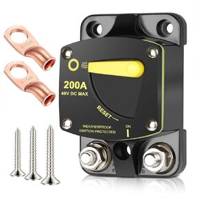 200 Amp Circuit Breaker DC 12V-48V Fuse W/Manual Reset Switch for RV Car Audio Marine Boat Trolling Motor Stereo Audio Battery Solar System with OCP OVP