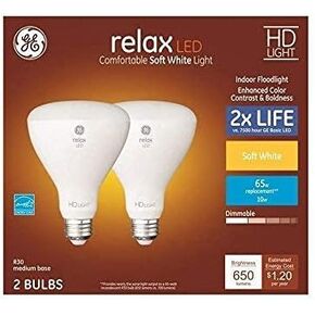GE Relax 2-Pack 65 W Equivalent Dimmable Soft White Br30 LED Light Fixture Light Bulb