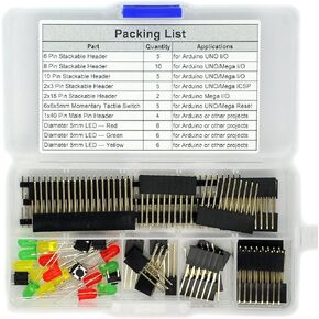 Electronics-Salon Stackable Header / LED / Momentary Switch / Male Pin Header Connector Assortment Kit, for Arduino UNO Mega R2/R3 Shield Board DIY.
