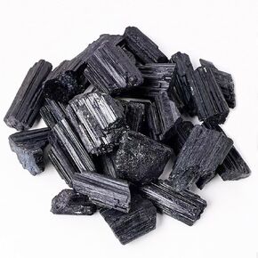 Black Tourmaline Crystals, 1 lb Crystals and Healing Stones 1-2 inch Large Raw Crystals for Protection, Tumbling, Cabbing, Polishing, Fountain Rocks, Home Decoration