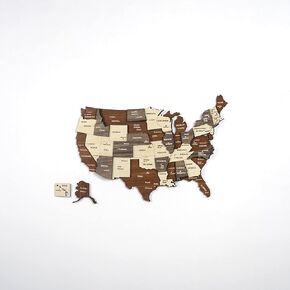 Colorfull Worlds 3D Wooden USA Wall Art, Gift for American Friend, United States of America Wooden Wall Decor, Wall Art for USA Traveller (L - 60x37 cm | 24 x 14.6 inches)