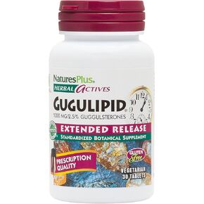 Natures Plus Herbal Actives Gugulipid, Extended Release- 1000 mg, 2.5% Guggulsterones - 30 Vegan Tablets - Ayurvedic Botanical Supplement - Vegetarian, Gluten-Free - 30 Servings
