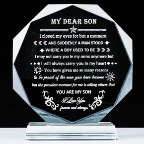 YWHL Meaningful Son Gifts from Mom Dad with Colorful LED Base Birthday Gifts for Son Adult Crystal Keepsake Inspirational Graduation Gift for Son to My Son Present on Christmas Valentines Fathers Day