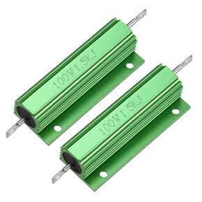 uxcell® 2 Pcs Aluminum Case Resistor 100W 1.5k Ohm Wirewound Green for LED Replacement Converter 100W 1.5kRJ
